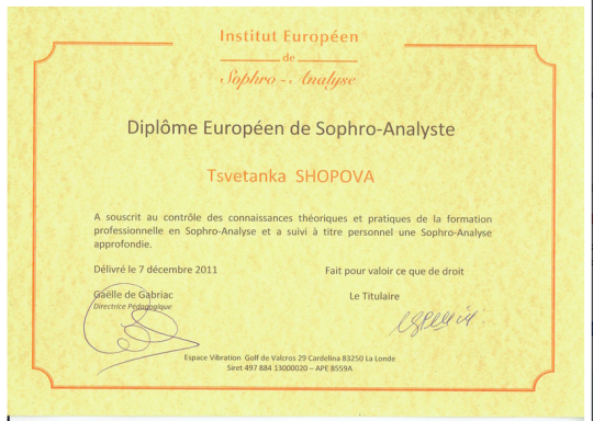 Diplôme de Sophro-Analyse, 2010-2011