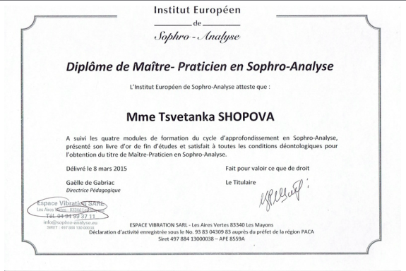 Diplôme de Maître en Sophro-Analyse